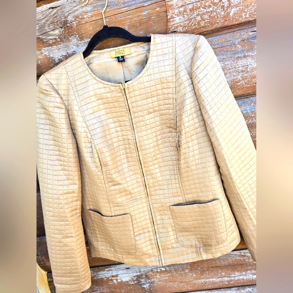 Valerie Stevens Luxury Quilted Gold Metallic Zip up Blazer Jacket Coat Pockets - Picture 9 of 13